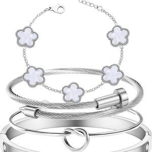 Women's 4Pcs Floral Gold Stainless Steel Bracelets Set Trend Jewelry Gifts
